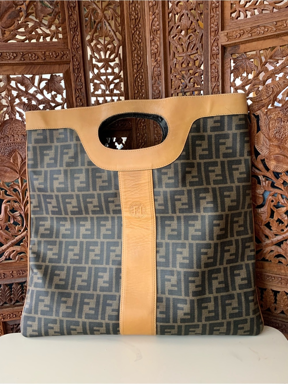 Vintage 80s Fendi Foldover Zucca Tote/Clutch Bag